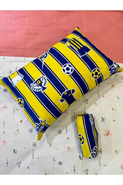 ŞENER HOME Single Fan Patterned Children's Sheet - Elastic Pillowcase, Yellow-Navy Blue 100x200 24cm