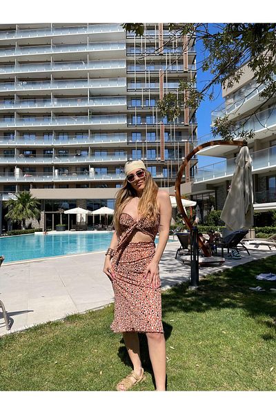 Serbella Bodrum and Mykonos Tulle Leopard Print Long Short Pareo Beach Dress