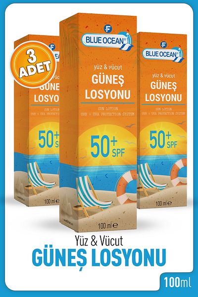 Blue Ocean 50 Factor Face and Body Sun Lotion 100 Ml - 3 Boxes