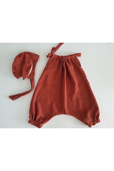 Atölye Hamarat çift katlı Muslin Kumaş Bonet Şapkalı  Bebek Tulum Pamuk %100 ...