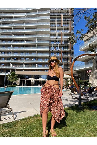 Serbella Bodrum and Mykonos Tulle Leopard Print Long Short Pareo Beach Dress