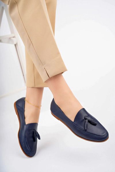 Deripabuc Genuine Leather Navy Blue Print Women's Casual Shoes Pcc-f04