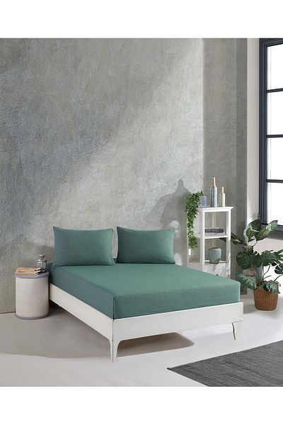 luxtex طقم ملاءة سرير بخيوط مزدوجة بلون سادة - 240 × 260 سم (يتضمن وسادتين)