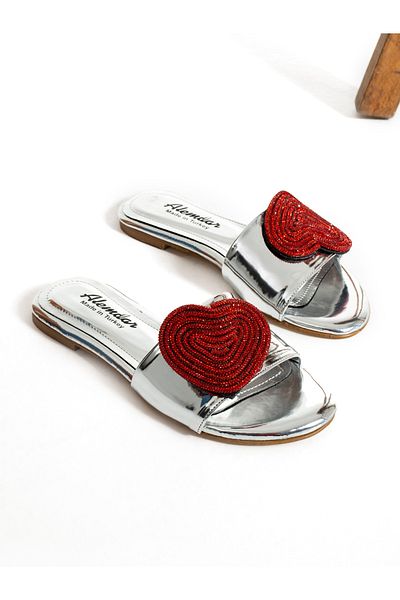 Alemdar Shoes Papuci de damă SANTOS - culoare argintie, detaliu inimă
