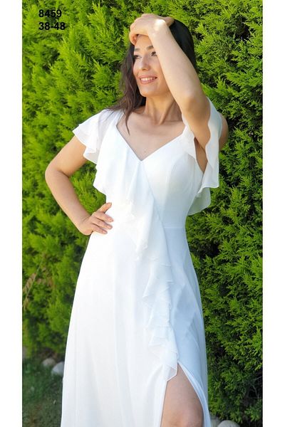 FaBe Fashion Valon Detailed Chiffon Dress on the Shoulder