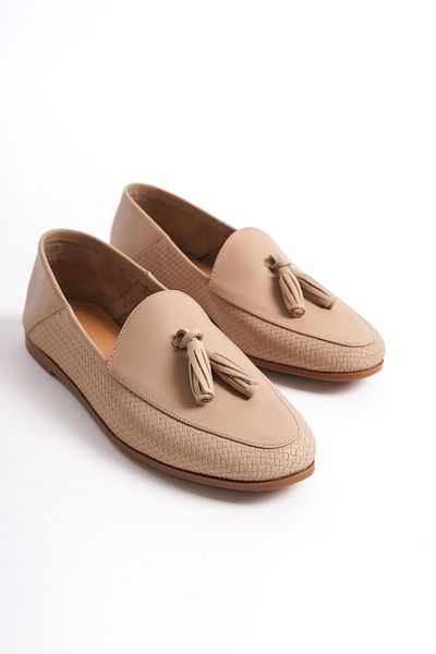Deripabuc Genuine Leather Beige Print 2 Women's Leather Loafer Pcc-f06