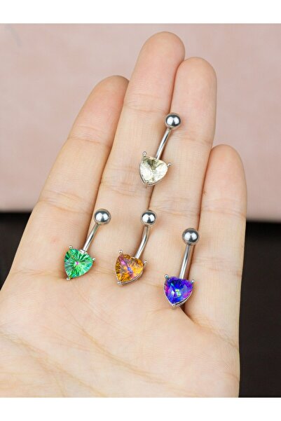 MORNEVA Renkli Kalp Çelik Belly Göbek Piercingi Mavi Kalp