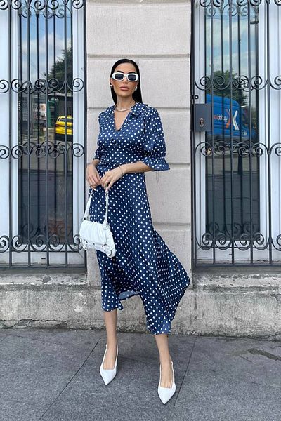 Ortaya Çık Σατέν Φαρδύ Φόρεμα - Navy Blue Sweetheart
