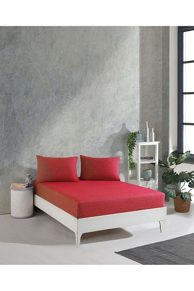 luxtex طقم ملاءة سرير بخيوط مزدوجة بلون سادة - 240 × 260 سم (يتضمن وسادتين)