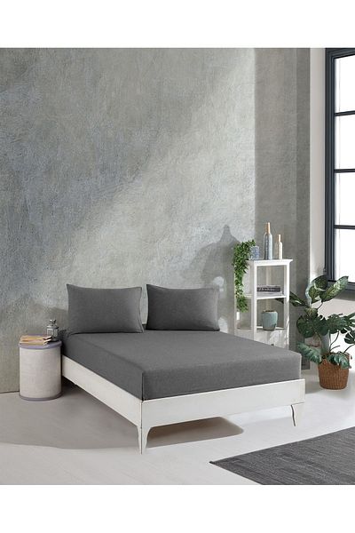 luxtex طقم ملاءة سرير بخيوط مزدوجة بلون سادة - 240 × 260 سم (يتضمن وسادتين)