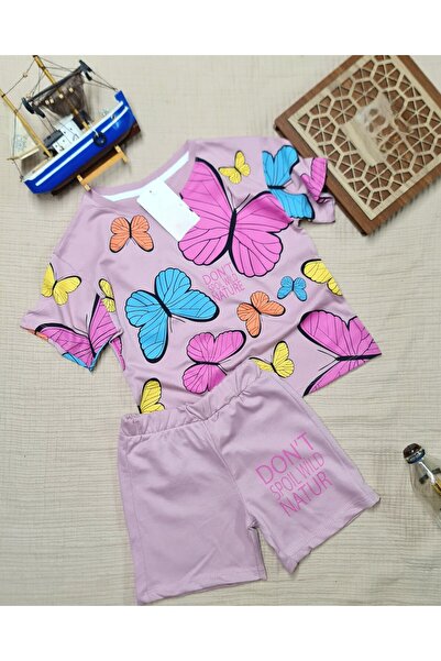 BUUFUU Set de pantaloni scurți cu mâneci scurte cu imprimeu fluture, 100% bumbac