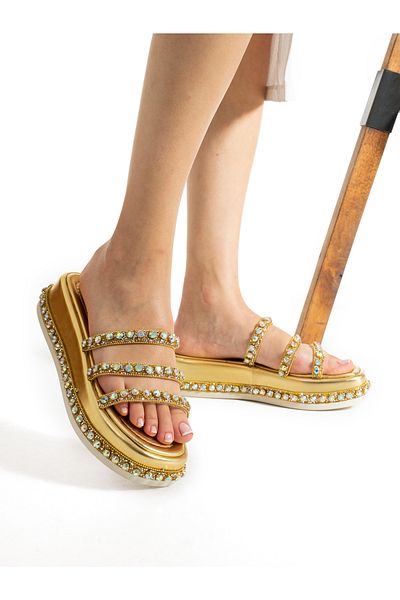 Alemdar Shoes SLAY Women's Slippers with Gold Stone Detail