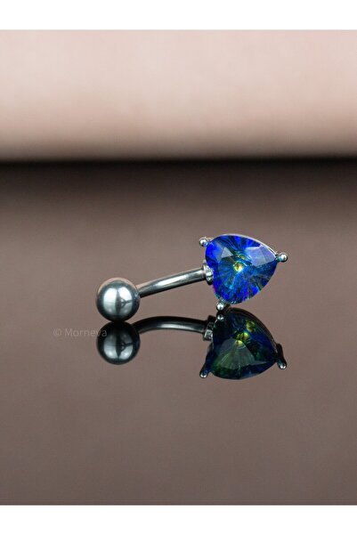 MORNEVA Renkli Kalp Çelik Belly Göbek Piercingi Mavi Kalp