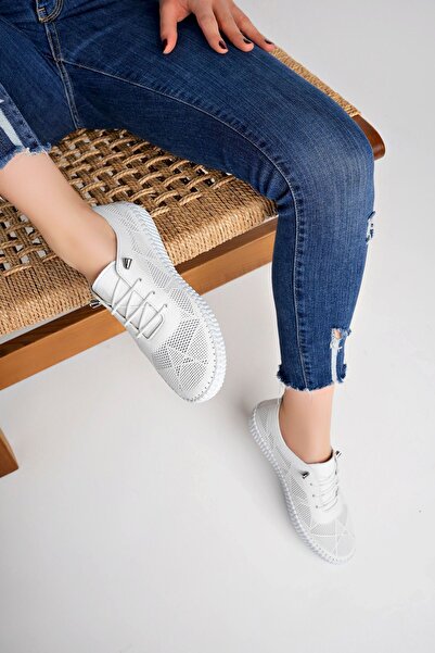 Deripabuc Γνήσιο δέρμα Λευκή Εκτύπωση Γυναικεία Δερμάτινα Παπούτσια Casual Dp62-8001