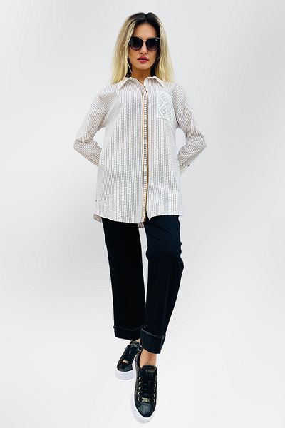 Kayra Lace Mixed Waffle Tunic - Stripe Detailed 21136-24