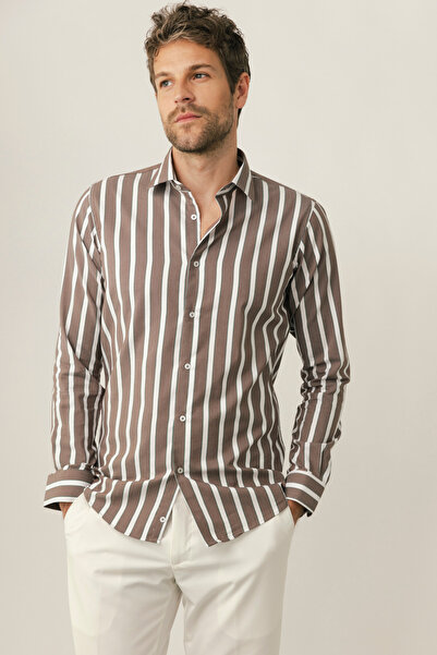 alenmeza Erkek Kahverengi Kalın Çizgili Easy Care Kolay Ütülenebilir Pamuklu ...