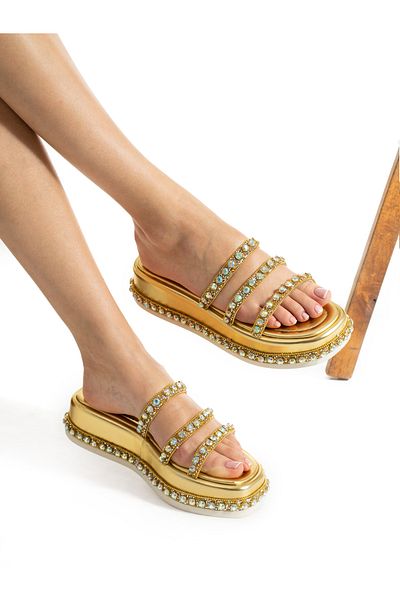 Alemdar Shoes SLAY Women's Slippers with Gold Stone Detail