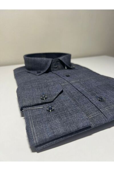 Pi Giyim Slim Fit Uzun Kollu Düğmeli Yaka Ekoseli Pamuklu Kolay Ütü Erkek Gömlek