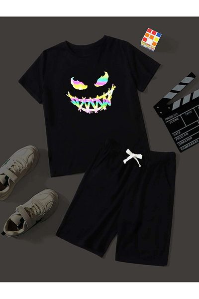 DAXİS Sportwear Company Combinație de tricou și pantaloni scurți unisex cu imprimeu colorat pentru copii - Set de costum de sus și de jos