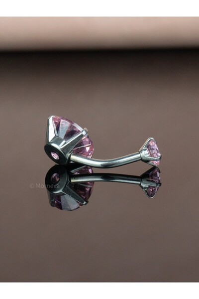 MORNEVA Renkli Kristal Pembe Taş Çelik Göbek Belly Piercingi