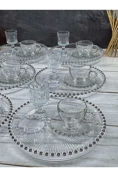 YzHome Luxury Coffee Cup Set for 6 People - 30 Piece Glass Beaded Set