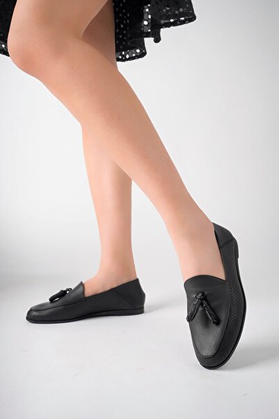 Deripabuc Genuine Leather Black Print 2 Women's Leather Loafer Pcc-f06