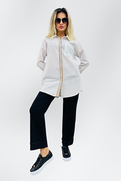 Kayra Lace Mixed Waffle Tunic - Stripe Detailed 21136-24