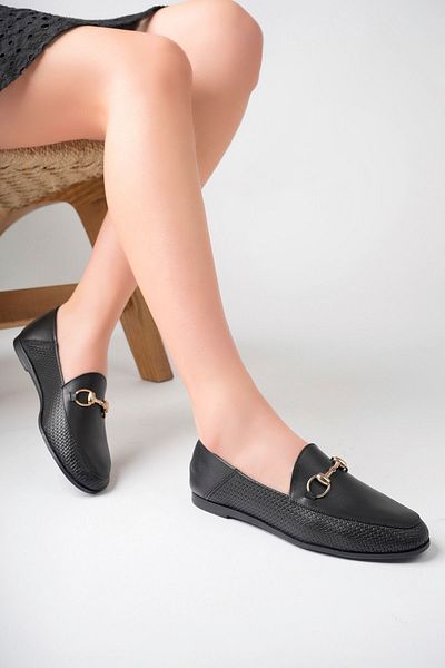 Deripabuc Genuine Leather Black Print 2 Women's Leather Loafer Pcc-f05
