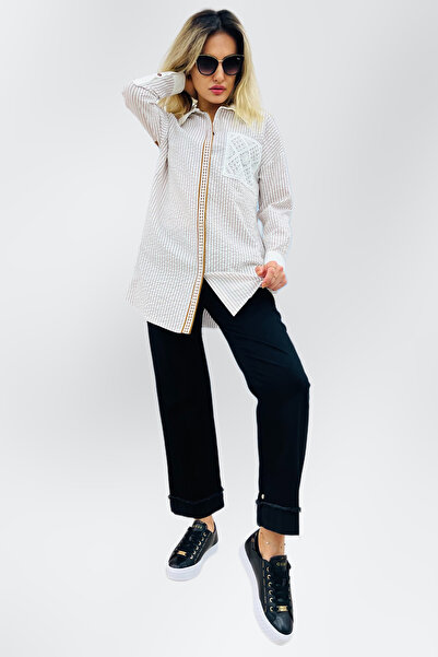 Kayra Lace Mixed Waffle Tunic - Stripe Detailed 21136-24