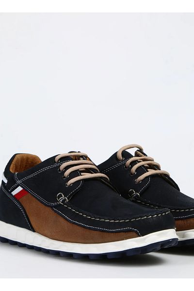 Hammer Jack Navy Blue Genuine Leather Men's Marine Shoes