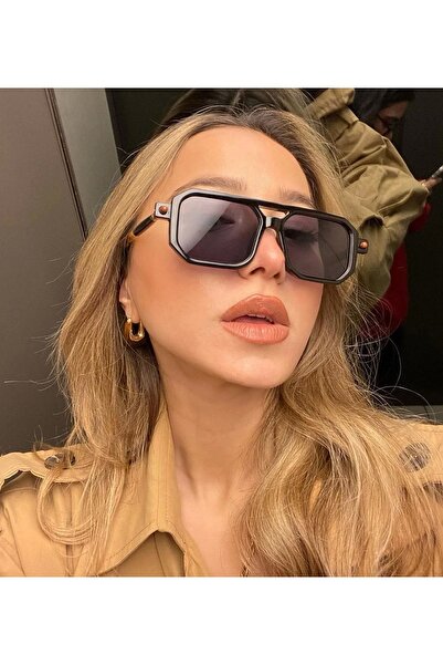 LOOKUP NEW شارلوت إطار أسود بني مقبض مستطيل مربع Uv400 للجنسين النظارات الشمسية