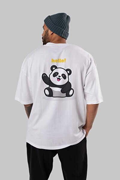 Ankhises Hello Panda Back Štampano Bela Oversize kroj T-shirt Muškarci Žene o...