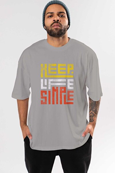 Ankhises Keep Life Simple Tricou supradimensionat cu imprimeu în față, unisex, pentru bărbați, pentru femei, cu gât crepus