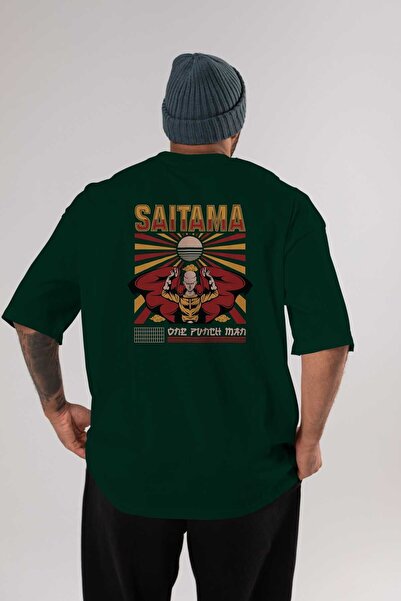 Ankhises Saitama Back Štampano Emerald Green Oversize kroj T-shirt Muškarci Ž...