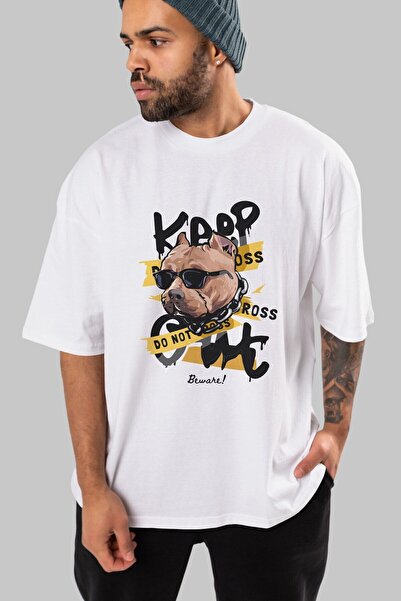 Ankhises Medvedić Drži Prednja Strana Štampano Bela Oversize kroj T-shirt Muš...