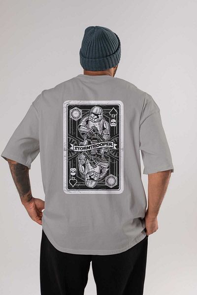 Ankhises Stormtrooper cărți de joc spate imprimat gri oversize tricou unisex bărbați femei cu gât crew