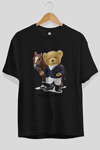 Ankhises تي شيرت أسود كبير الحجم مطبوع عليه صورة تيدي بير هورس للرجال والنساء...