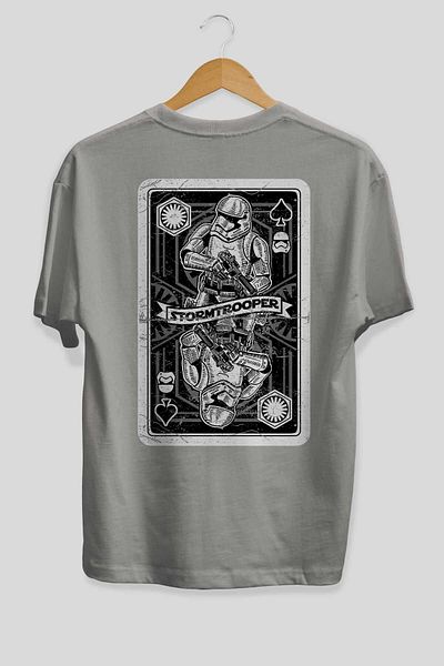 Ankhises Stormtrooper cărți de joc spate imprimat gri oversize tricou unisex bărbați femei cu gât crew
