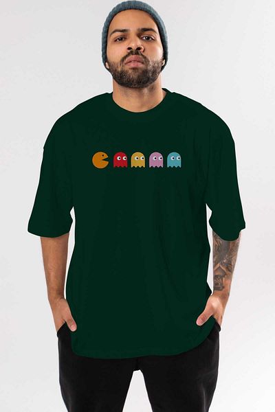 Ankhises Παιχνίδι Pac-Man Μπροστινό εμπριμέ Σμαραγδένιο Πράσινο Μπλουζάκι Oversize Ανδρικό Γυναικείο λαιμόκοψη