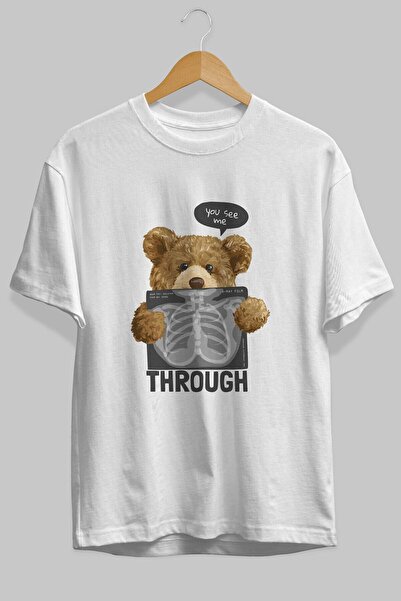 Ankhises Medvedić kroz prednju stranu Štampano Bela Oversize kroj T-shirt Muš...