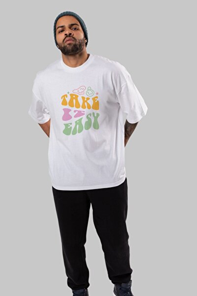 Ankhises Take it Easy Napisano na prednjoj strani Štampano Belo Oversize kroj...