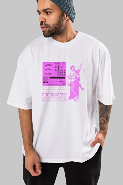 Ankhises Bela Oversize kroj T-shirt - Muškarci Žene okrugla kragna, Prednja Š...