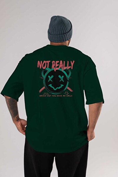 Ankhises Not Really Bear Back Štampano Emerald Green Oversize kroj T-shirt Un...