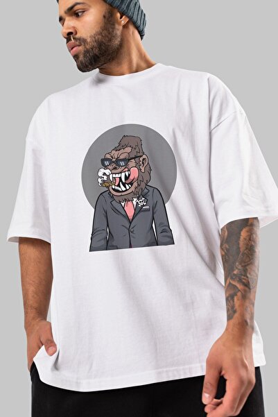 Ankhises Majmunska odela prednja strana Štampano bela Oversize kroj T-shirt u...