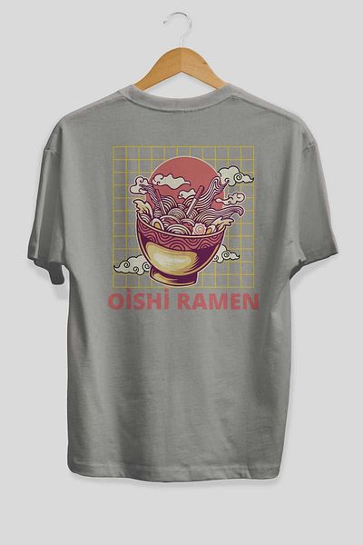 Ankhises Oishi Ramen scris pe spate Imprimat Gri Oversize Tricou Unisex Bărbați Femei Gât Crew