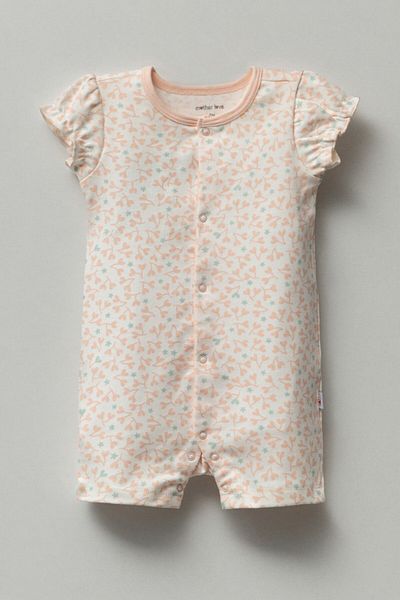 Mother Love Organic BabY Girl Shorts Jumpsuit - PinK Heart and Blue Stars