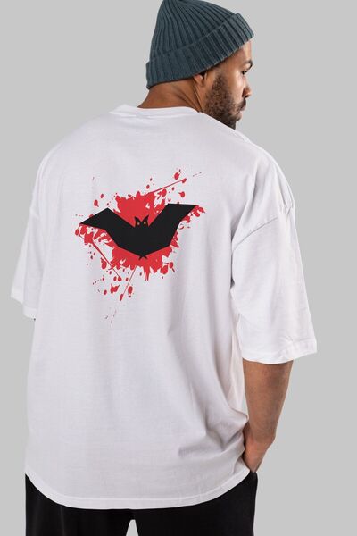 Ankhises Хелловін Біла футболка оверсайз з принтом на спині, чоловіча та жіноча, з коміром-стійкою