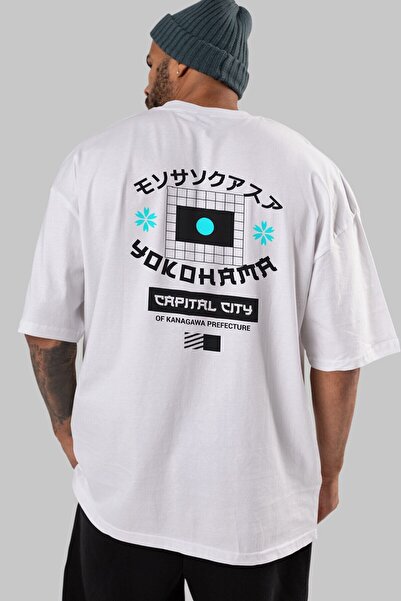 Ankhises Glavni grad Joakohama Nazad Štampano Bela Oversize kroj T-shirt Unis...