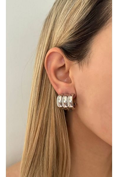 Lavian Accessories Silver Color Triple Triple Curved Hoop Earrings