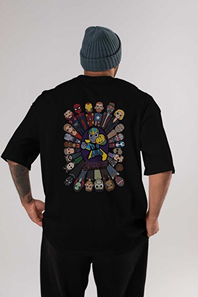 Ankhises Avengers (2) - Tricou negru oversize pentru bărbați, cu gât crew, bu...